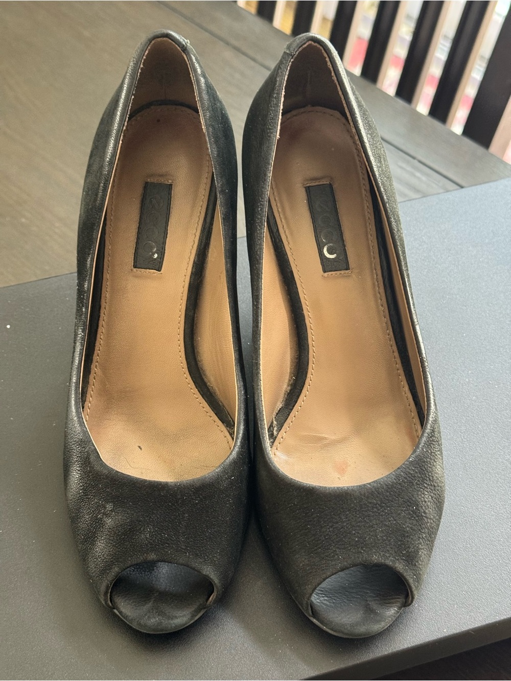 Ecco Black Peep-Toe Heels